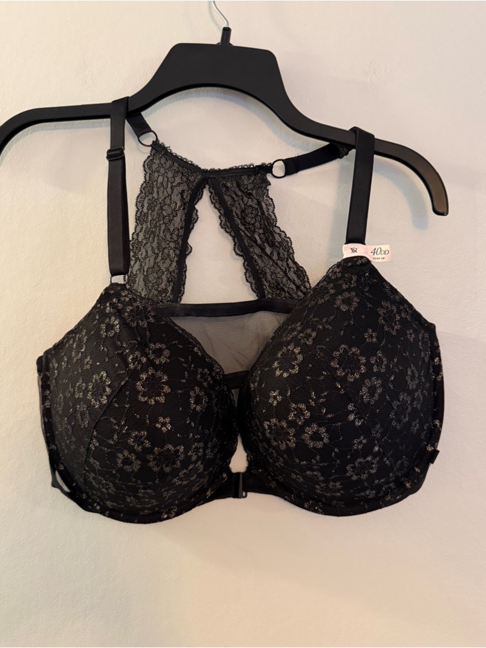 NEW Victoria’s Secret 40DD Push Up Lace Racerback Bra Black